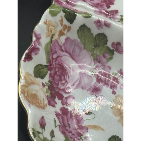 Antique Vintage Royal Danube Floral Serving Dish 3 Sections Handle Gold Trim - Picture 4 of 9